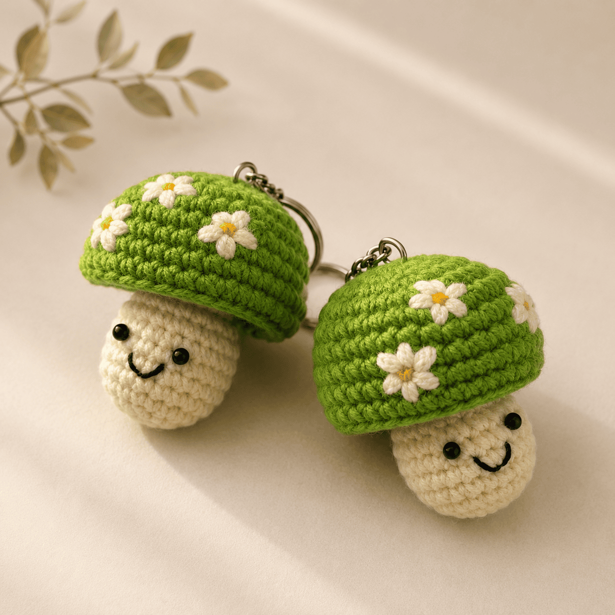Daisy Mushroom Crochet Keychain - Image 1