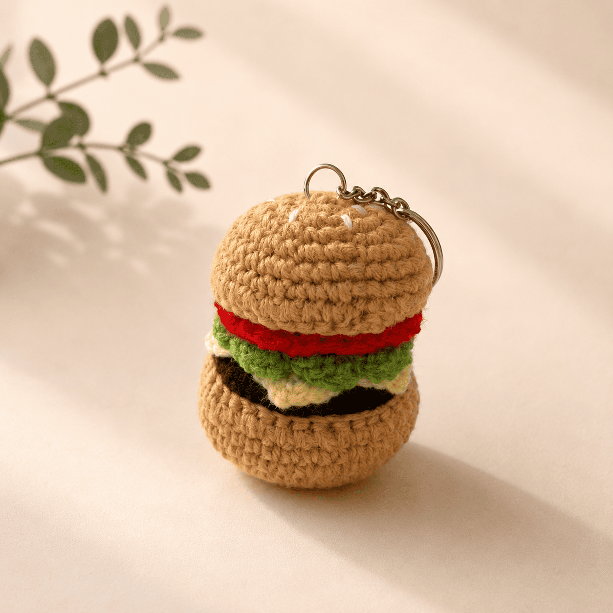 Crochet Burger Keychain - Image 1