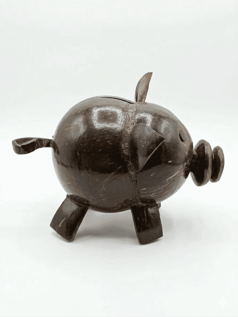 Coconut Shell Pig Figurine