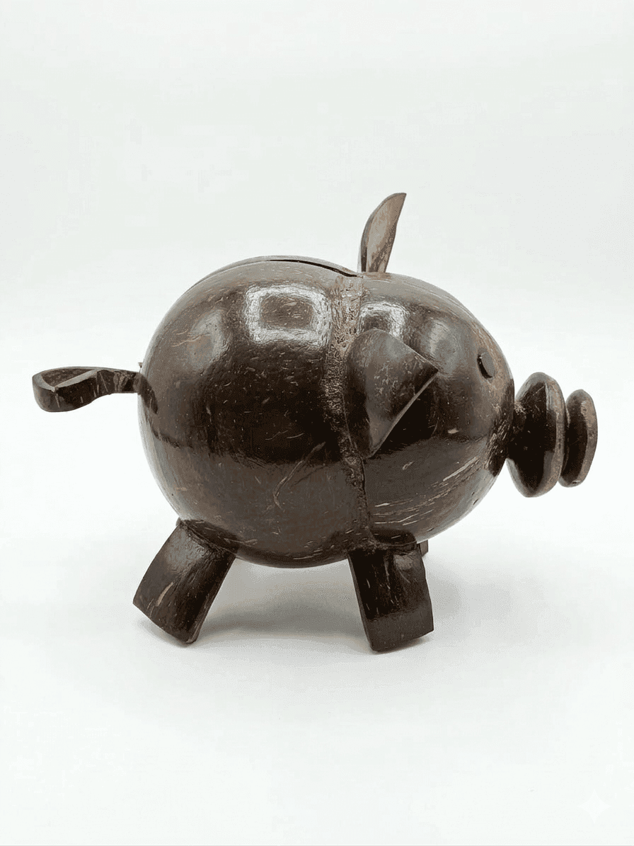 Coconut Shell Pig Figurine - Image 3