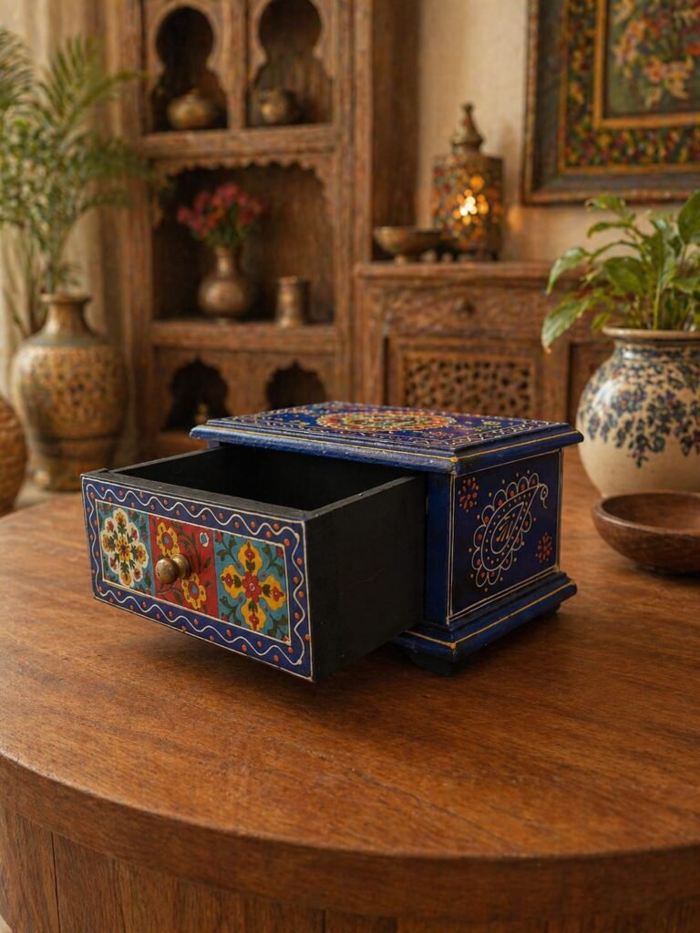 Royal Blue Wooden Storage Box