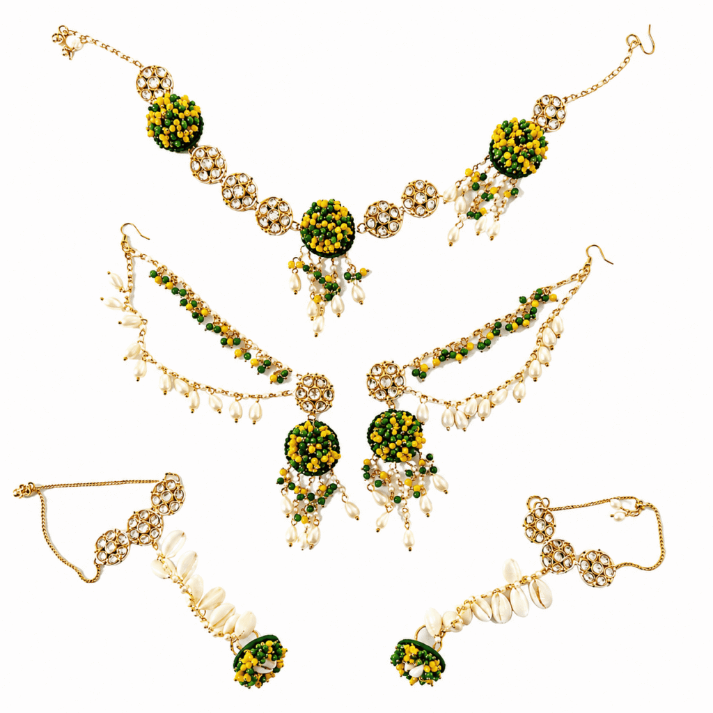 Green Floral Cowrie Jewelry Set