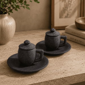 Natural Stone Tea Cup Saucer Set - Image 2