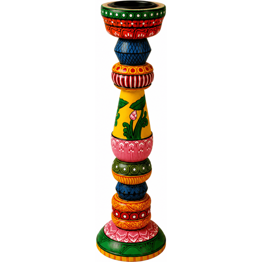 Pattachitra Handpainted Wooden Candle Stand