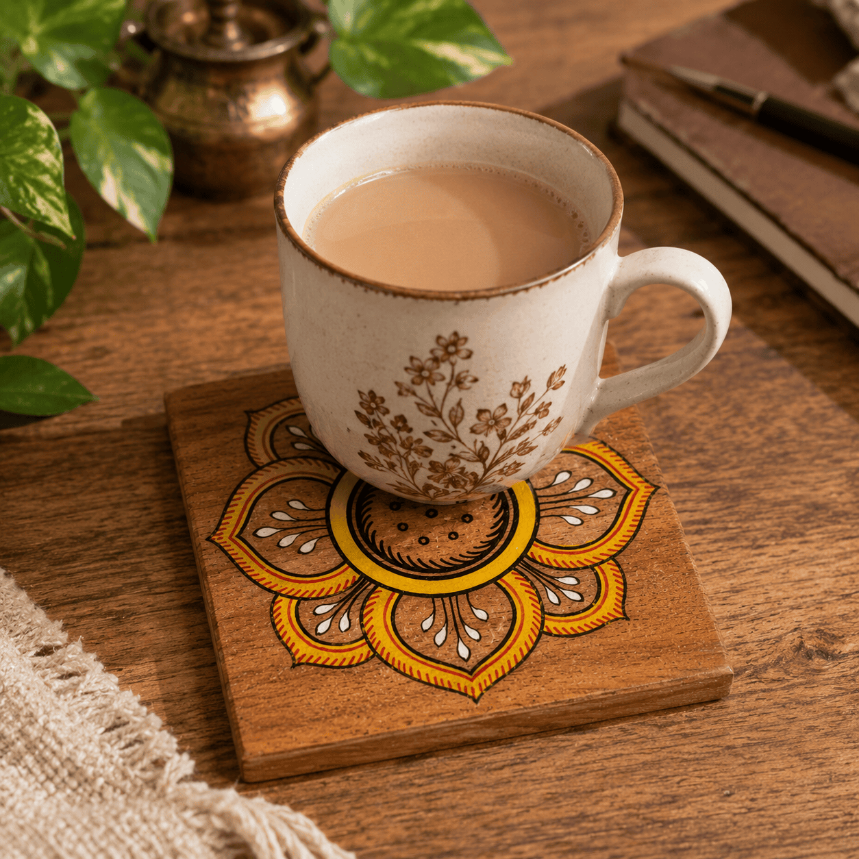 Floral Wooden Tea Coaster Set with Box - Image 5