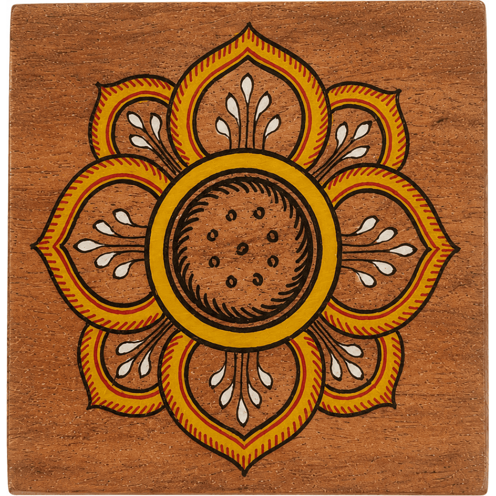 Floral Wooden Tea Coaster Set with Box