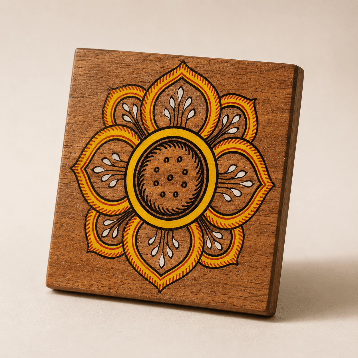 Floral Wooden Tea Coaster Set with Box - Image 2