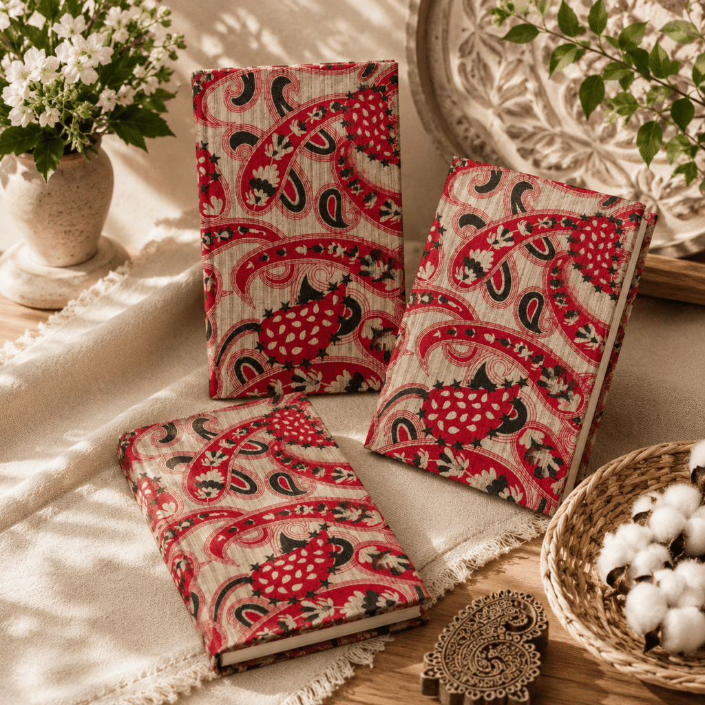 Red Indian Block Print Cotton Journal