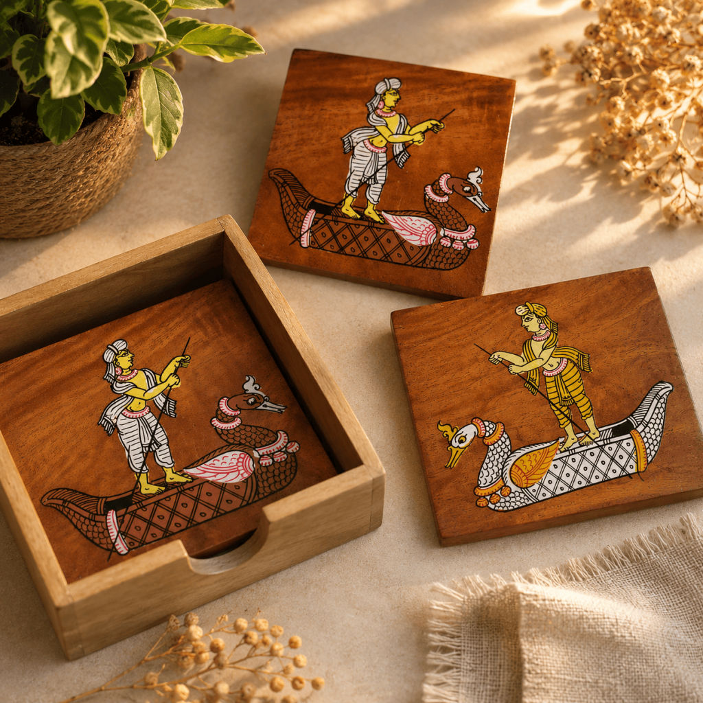 Mythological Wooden Tea Coaster Set