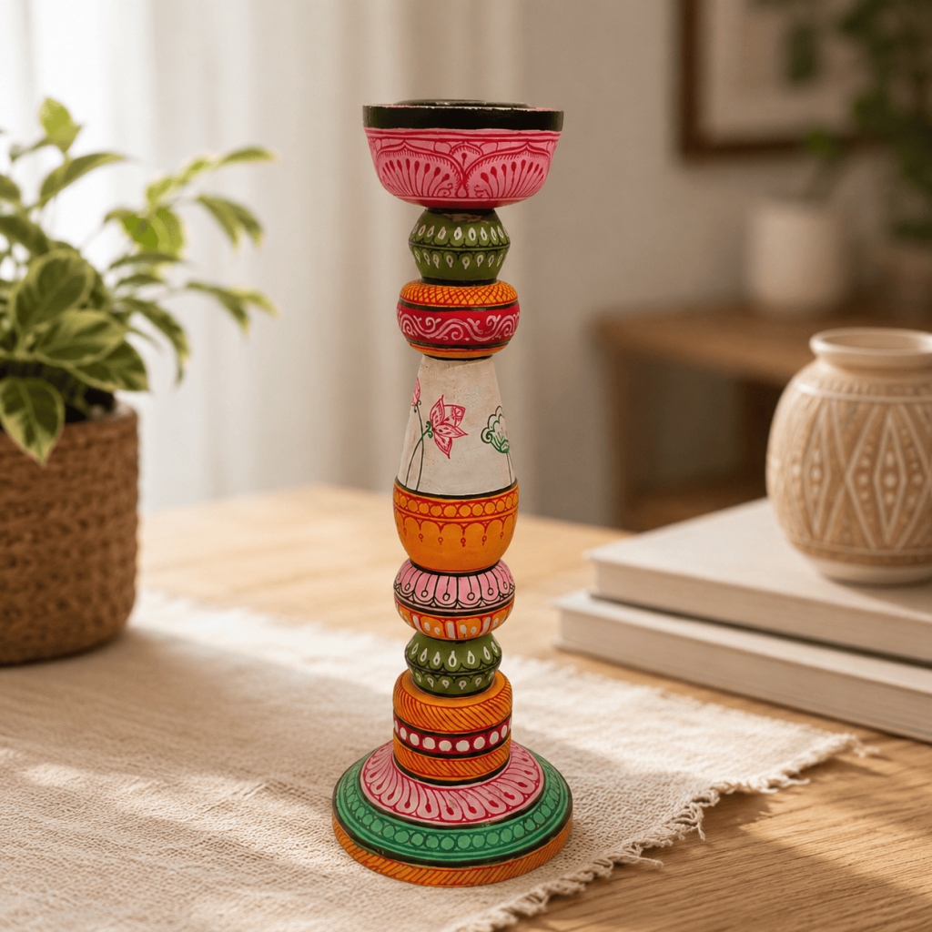 Pattachitra Handpainted Candle Stand Set