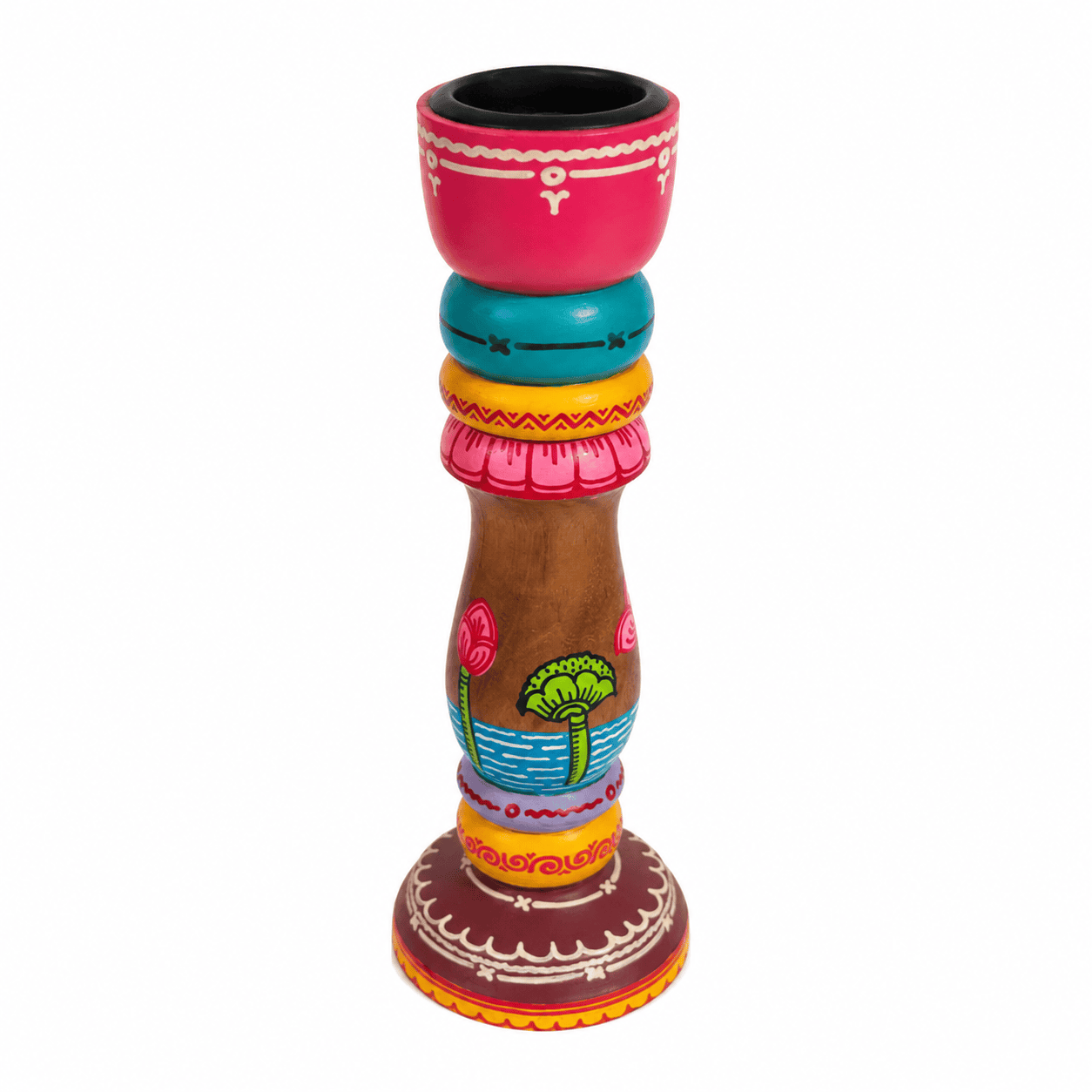 Vibrant Folk Art Candle Holder - Image 1