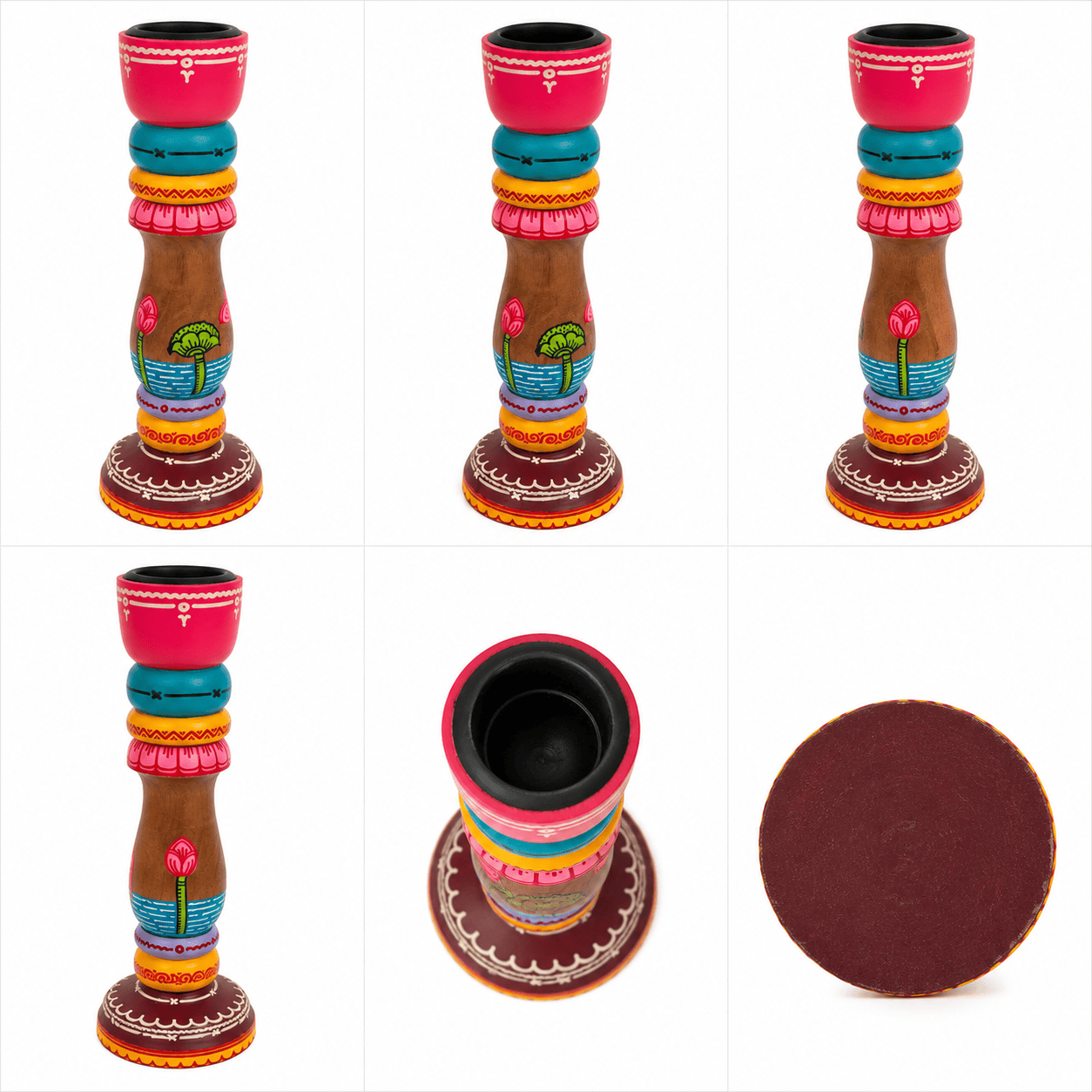 Vibrant Folk Art Candle Holder - Image 3