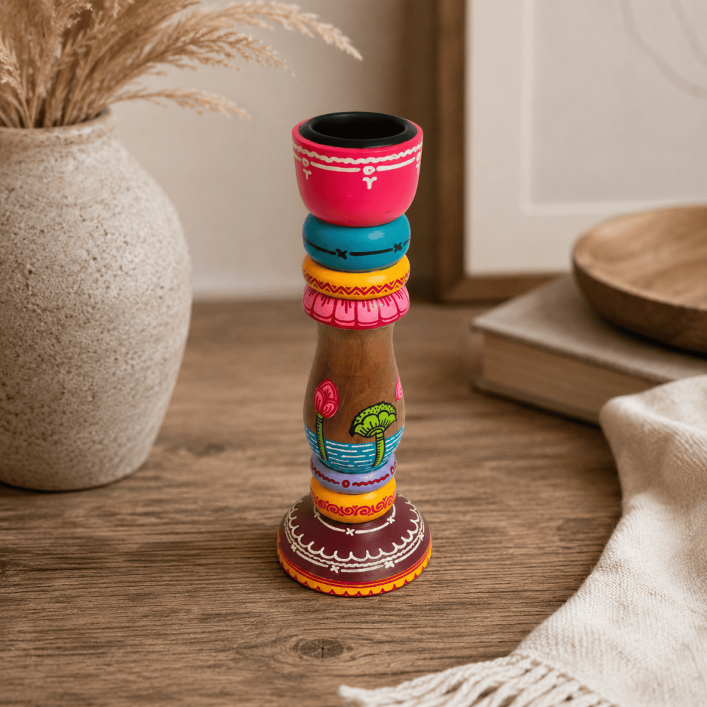Vibrant Folk Art Candle Holder
