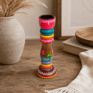 Vibrant Folk Art Candle Holder - Image 2
