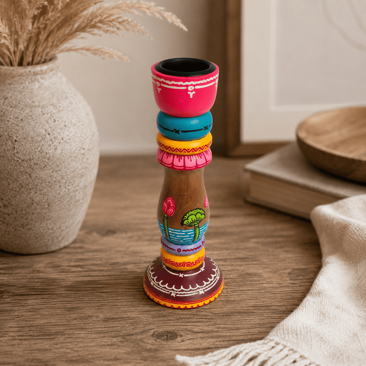 Vibrant Folk Art Candle Holder - Image 2