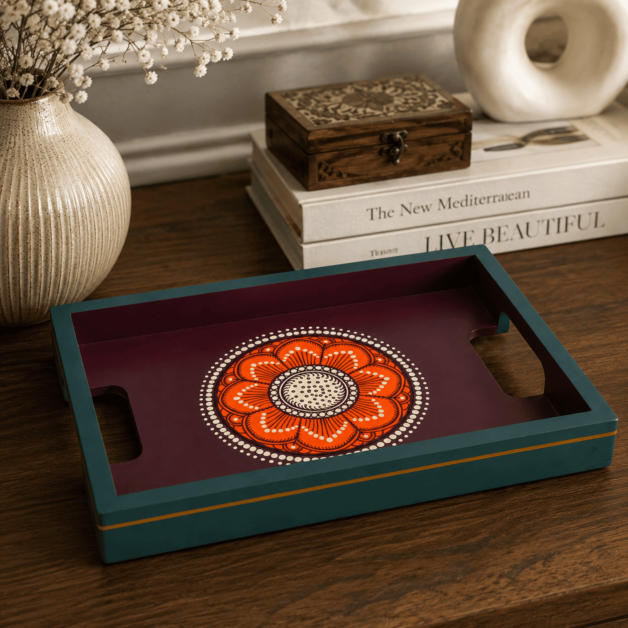 Floral Design Hand-Painted Tray - Image 4