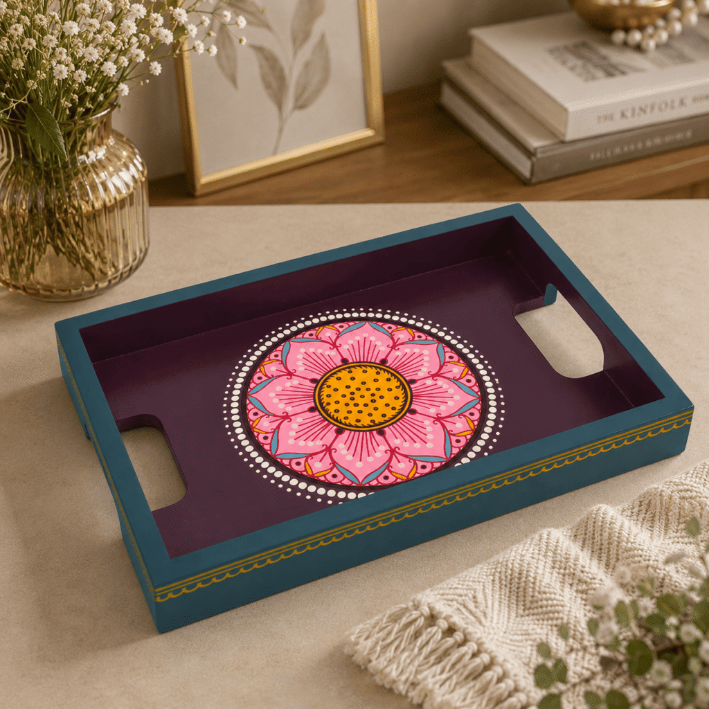 Colourful Floral Hand-Painted Tray