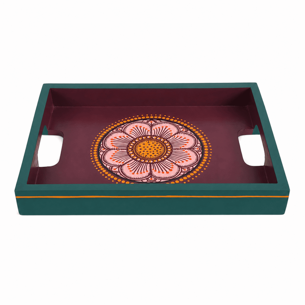 Vibrant Floral Design Hand-Painted Tray