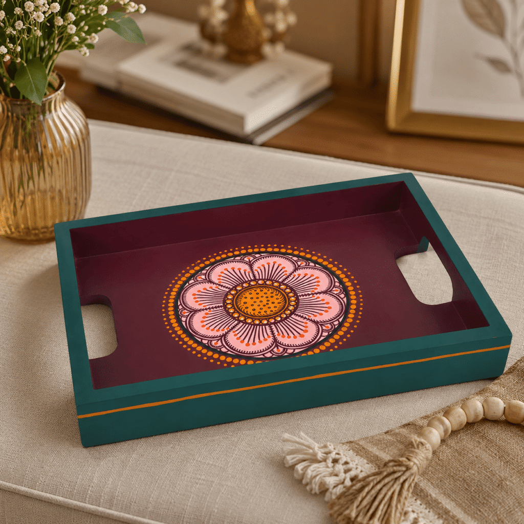 Vibrant Floral Design Hand-Painted Tray
