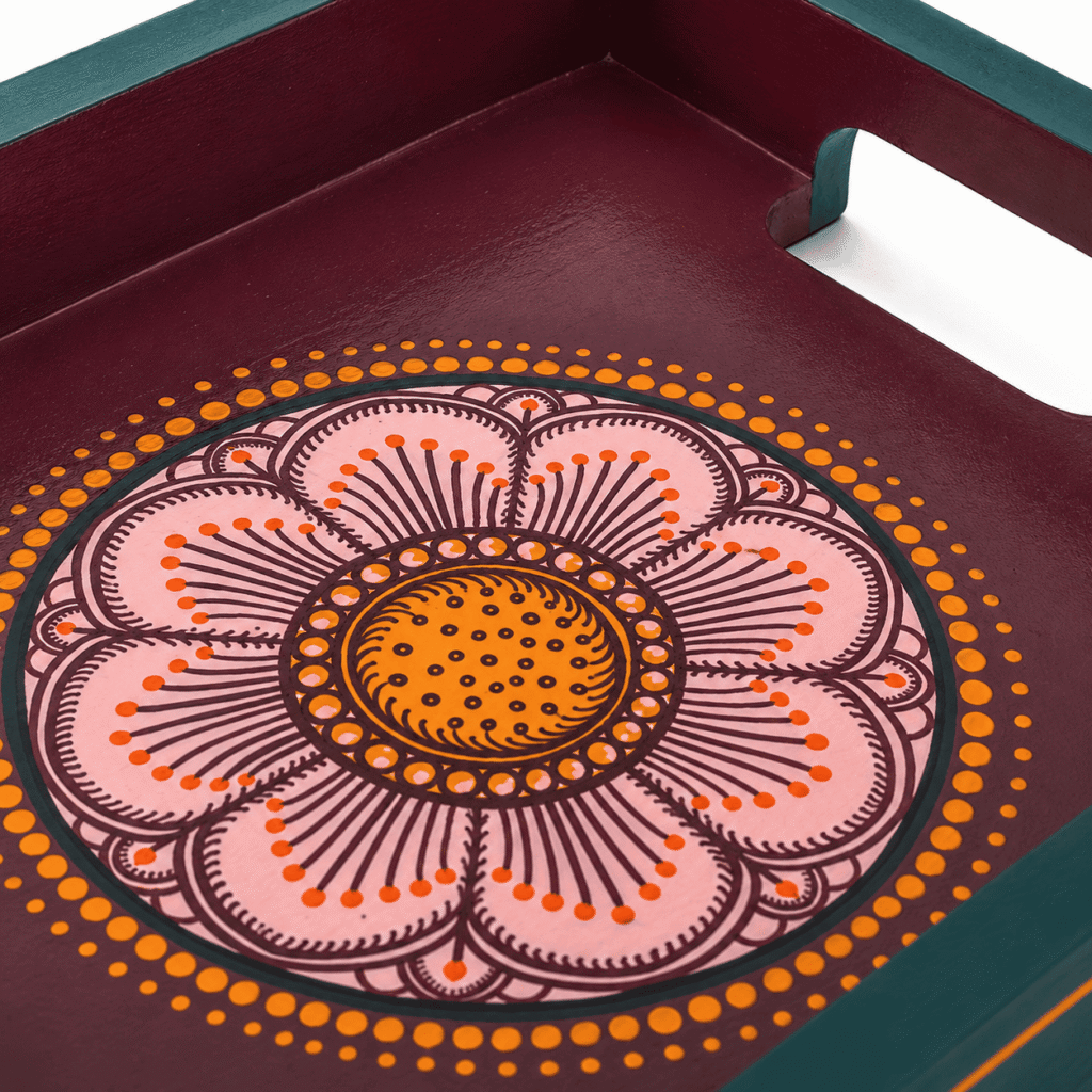 Vibrant Floral Design Hand-Painted Tray