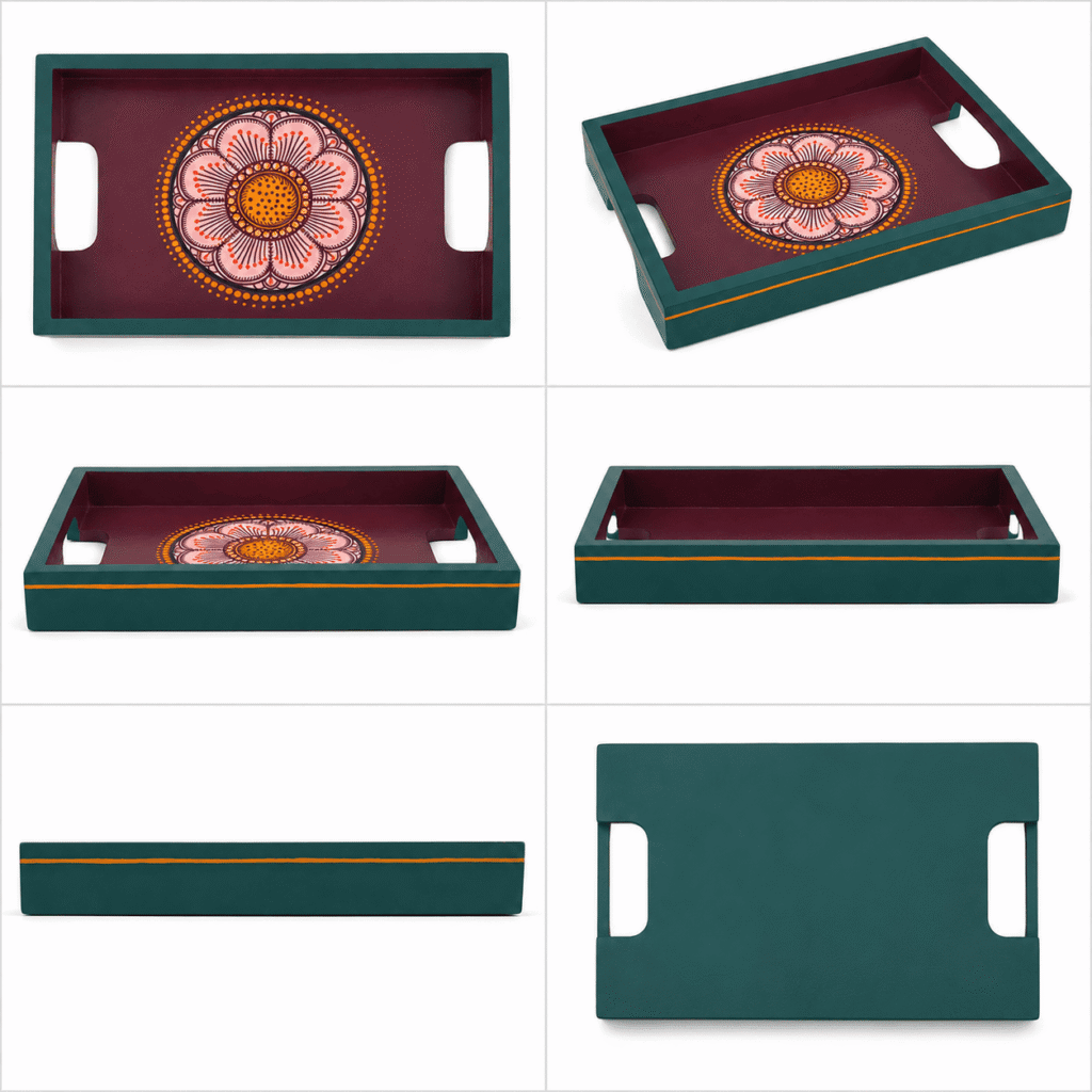 Vibrant Floral Design Hand-Painted Tray