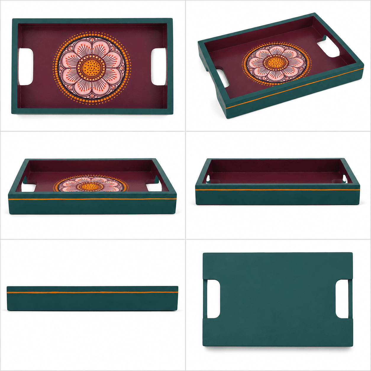 Vibrant Floral Design Hand-Painted Tray - Image 4