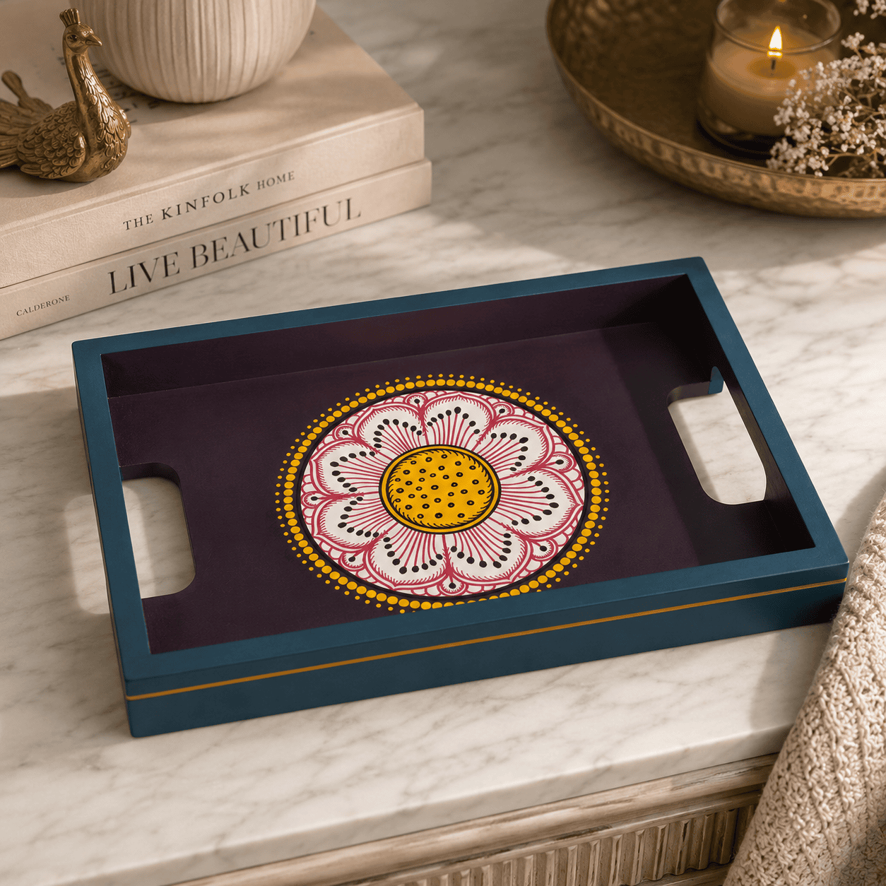 Vibrant Floral Hand-Painted Tray - Image 4