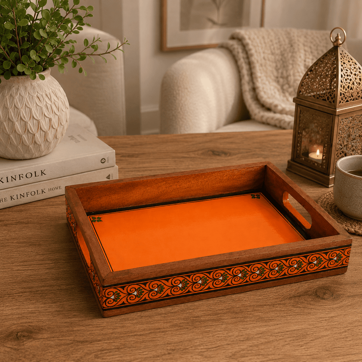Orange Tranquil Wooden Serving Tray - Image 2