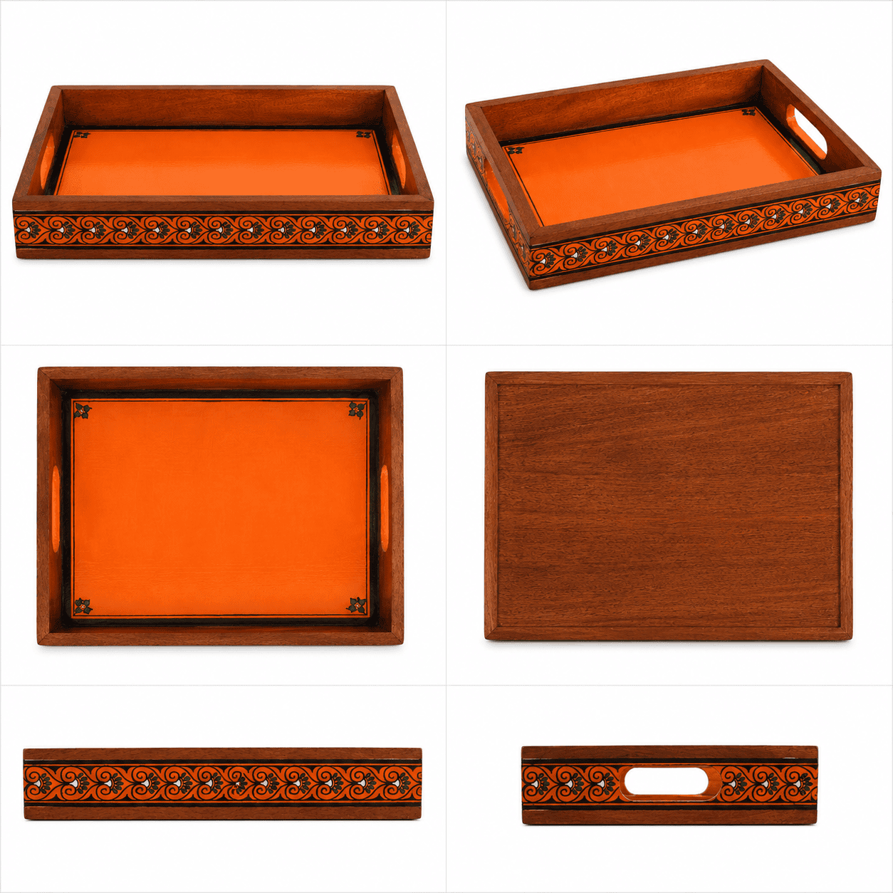 Orange Tranquil Wooden Serving Tray - Image 3