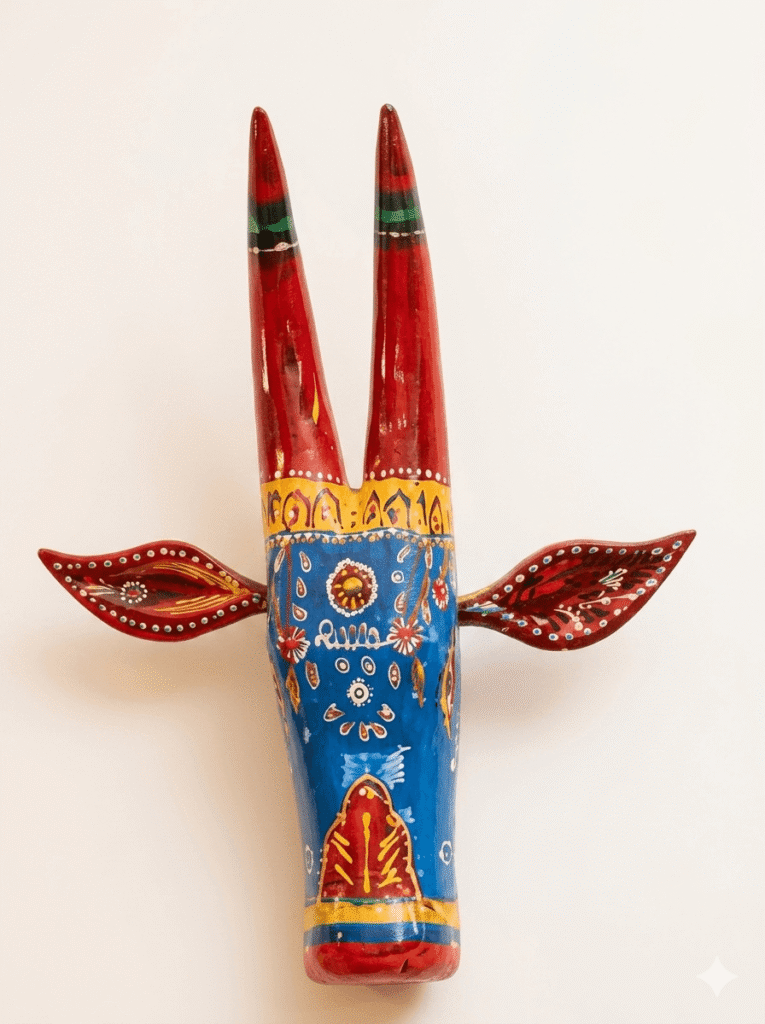Azure Tribal Handcrafted Wooden Bull Wall Decor