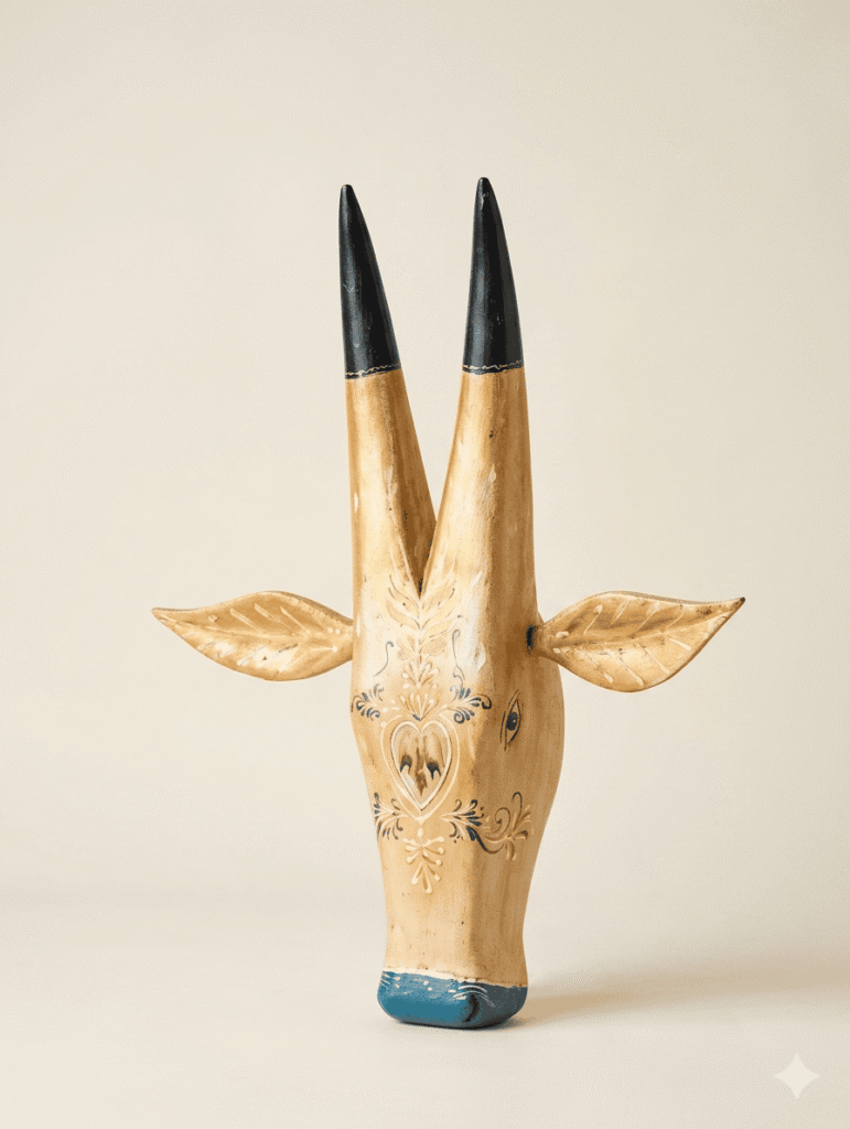 Ivory Tribal Handcrafted Wooden Bull Mask Decor