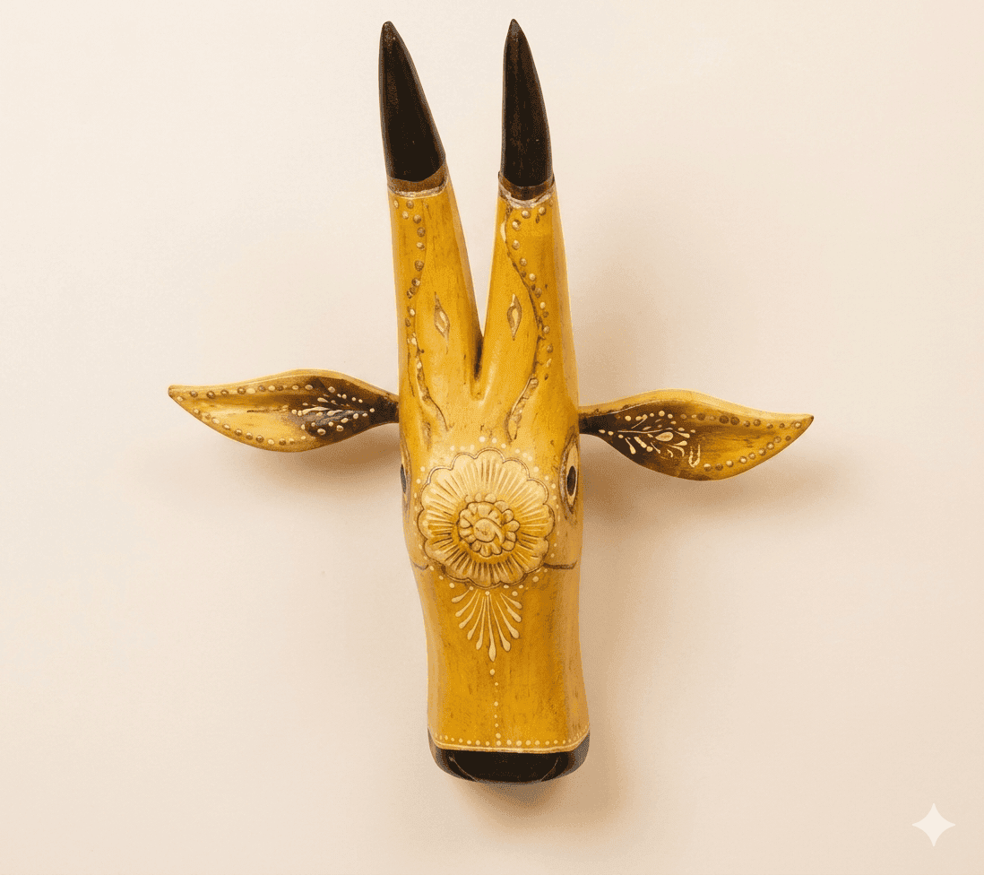Rustic Tribal Handcrafted Wooden Bull Mask Decor - Image 1
