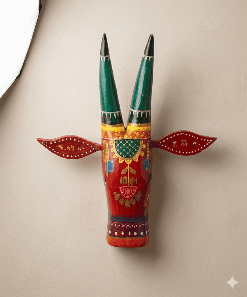 Emerald Tribal Handcrafted Wooden Bull Mask Decor