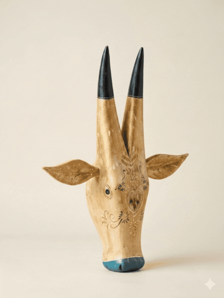 Ivory Tribal Handcrafted Wooden Bull Mask Decor - Image 2
