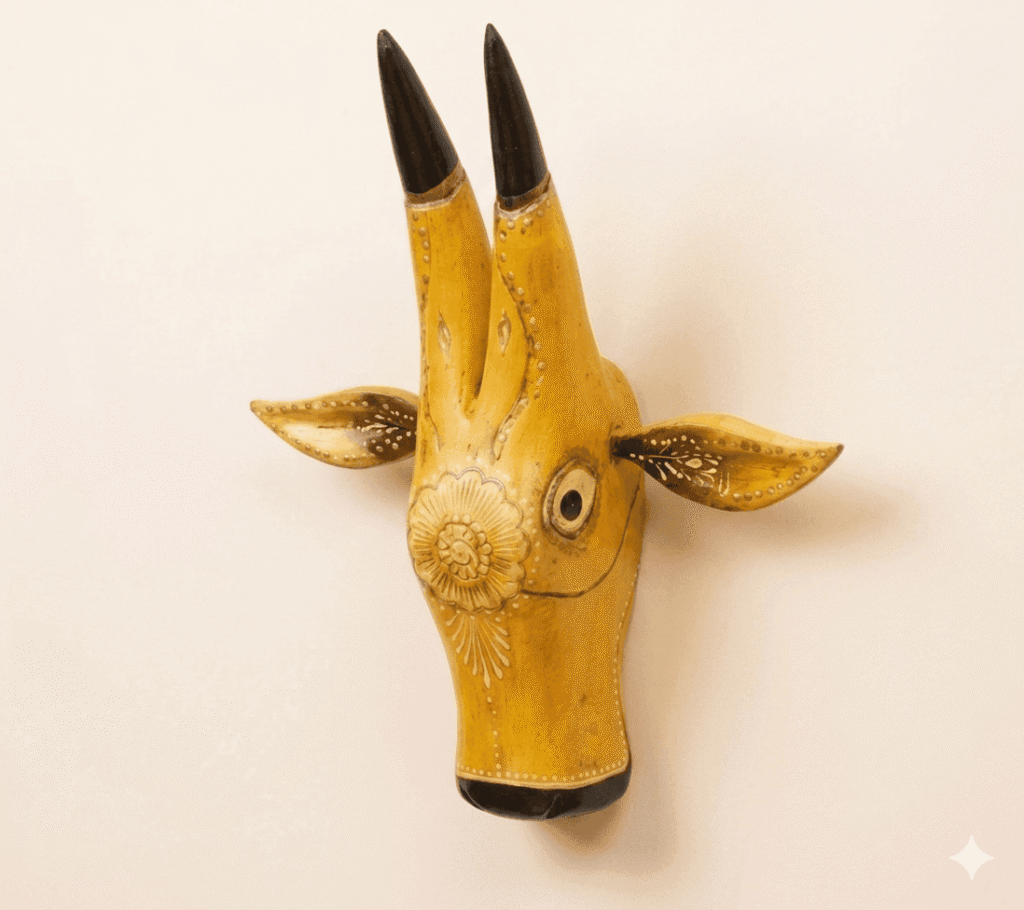 Rustic Tribal Handcrafted Wooden Bull Mask Decor